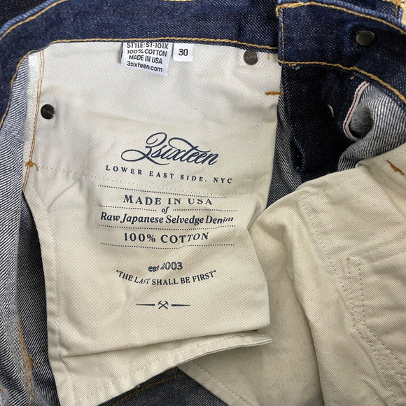 3Sixteen St-101X Slim Tapered Jeans Mens 30 Raw Denim Button Fly *NOT SELVEDGE* - Picture 10 of 11